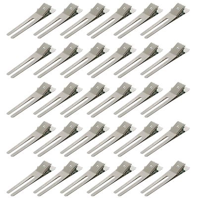 100 Pcs Double Prong Curl Setting Clips 1.8&quot; for Hair Styling, Barber Salon Use - Silver
