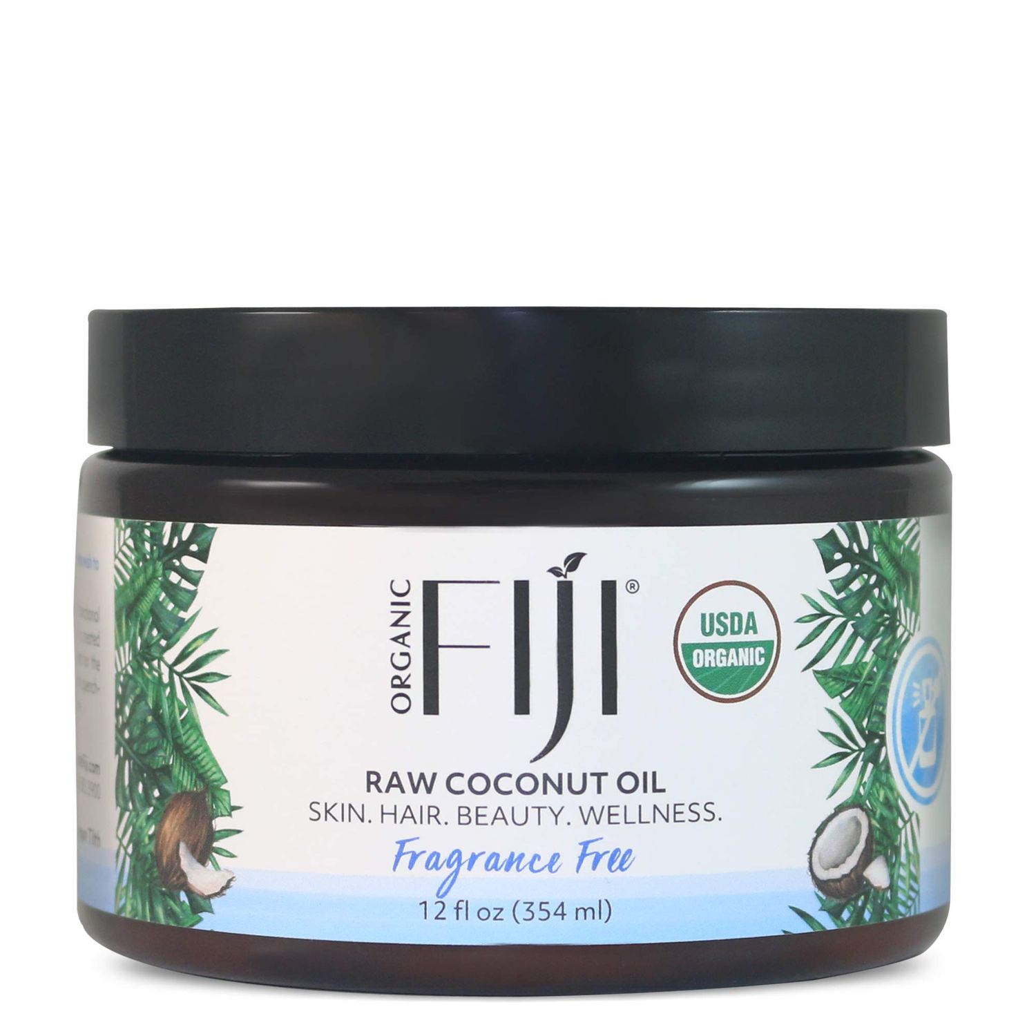 Organic Fiji Raw Cold Pressed Coconut Oil for Hair, Skin, Face &amp; Body | Relaxing Massage Oil | Fragrance Free, 12 oz for Women Men &amp; Baby