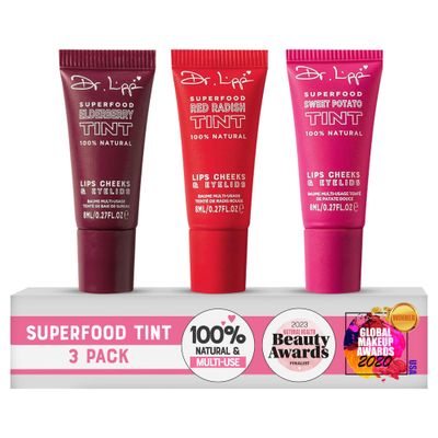 Dr. Lipp Superfood Lip Tint 3 PACK [3 x 8ml] - 4-in-1 Tinted Balm for Lips, Cheeks &amp; Eyes - Ultra Moisturizing, 100% Natural, Fragrance-Free &amp; Cruelty-Free