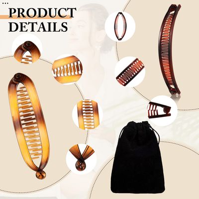 Chuangdi 12 Pcs Banana Hair Clips for Women Classic Clincher Double Combs Large Fishtail Hair Clip Banana Ponytail Holder Clip, 4 Styles(Tortoiseshell Color, White, Clear, Black)