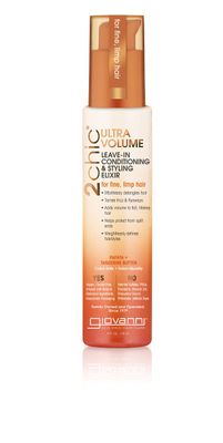 GIOVANNI 2chic Ultra-Volume Leave-In Conditioning &amp; Styling Elixir - Builds Volume, Promotes Weightless Control for Fine/Thin Hair, Volumizing Formula with Papaya &amp; Tangerine Butter, Color Safe - 4 oz