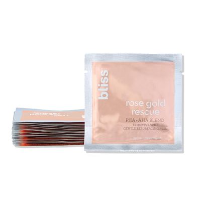 Bliss Rose Gold Rescue Daily Peel - 15 ct | Vegan &amp; Paraben-Free | 8% PHA + AHA Blend for Sensitive Skin | Targets Dull Skin, Wrinkles, Enlarged Pores, Uneven Tone &amp; Texture