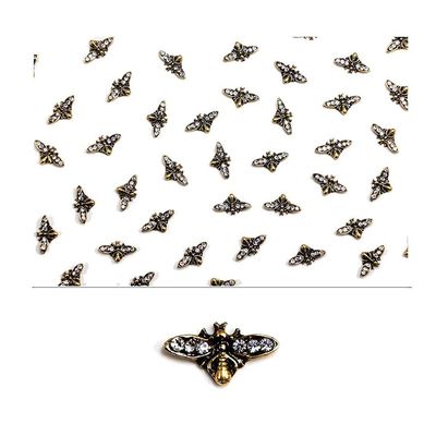 Lookathot 10PCS 3D Metallic Bee Studs Nail Art Decals AB Clear Rhinestones Diamonds Pearls Drills Alloy Manicure DIY Decoration Tools (#3 Vintage Rhinestone Bee(10PCS))