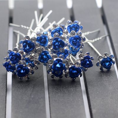 Newstarfactory Rose U-sharped Design Collection Metal Hair Pins Pack of 20 (Blue)