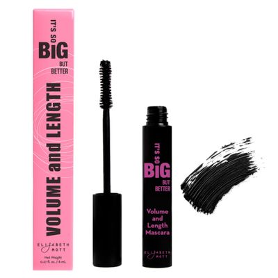 Elizabeth Mott Black Volumizing Smudge-Proof Mascara-Cruelty Free Lengthening Fiber Mascara with Hourglass Wand-Water Resistant, No Clump, Amazing Eyelashes, Safe with Lash Extensions, Full-Size 8 ml