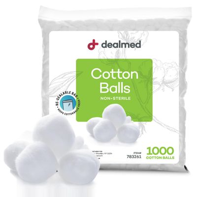 Dealmed 1000 ct. Cotton Balls for Face, Makeup, Medical Uses, &amp; DIY Crafts | Non-Sterile Bulk Pack | Resealable Zip-Locked Bag | 100% Pure Cotton, Soft, Absorbent, Gentle (Pack of 1)