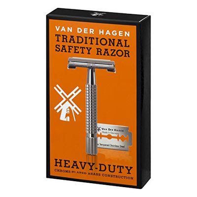 Van Der Hagen Mens Traditional Safety Razor Kit (includes 5 blades), Chrome