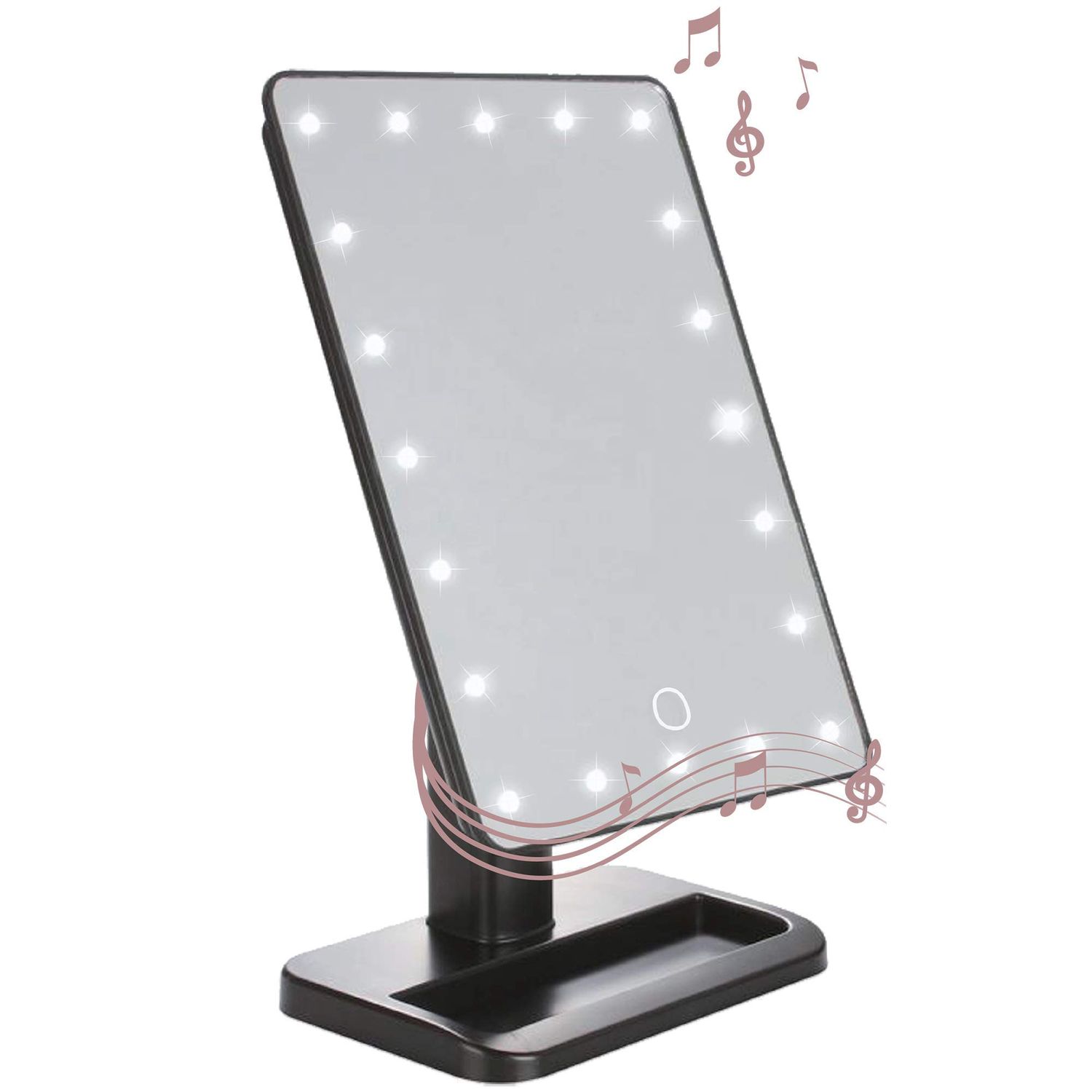 Aduro Vanity Mirror Makeup Mirror With Lights And Wireless Speaker, U-Reflect Beauty LED Wireless Swivel Smart Home Audio Mirror With Tray (Black)