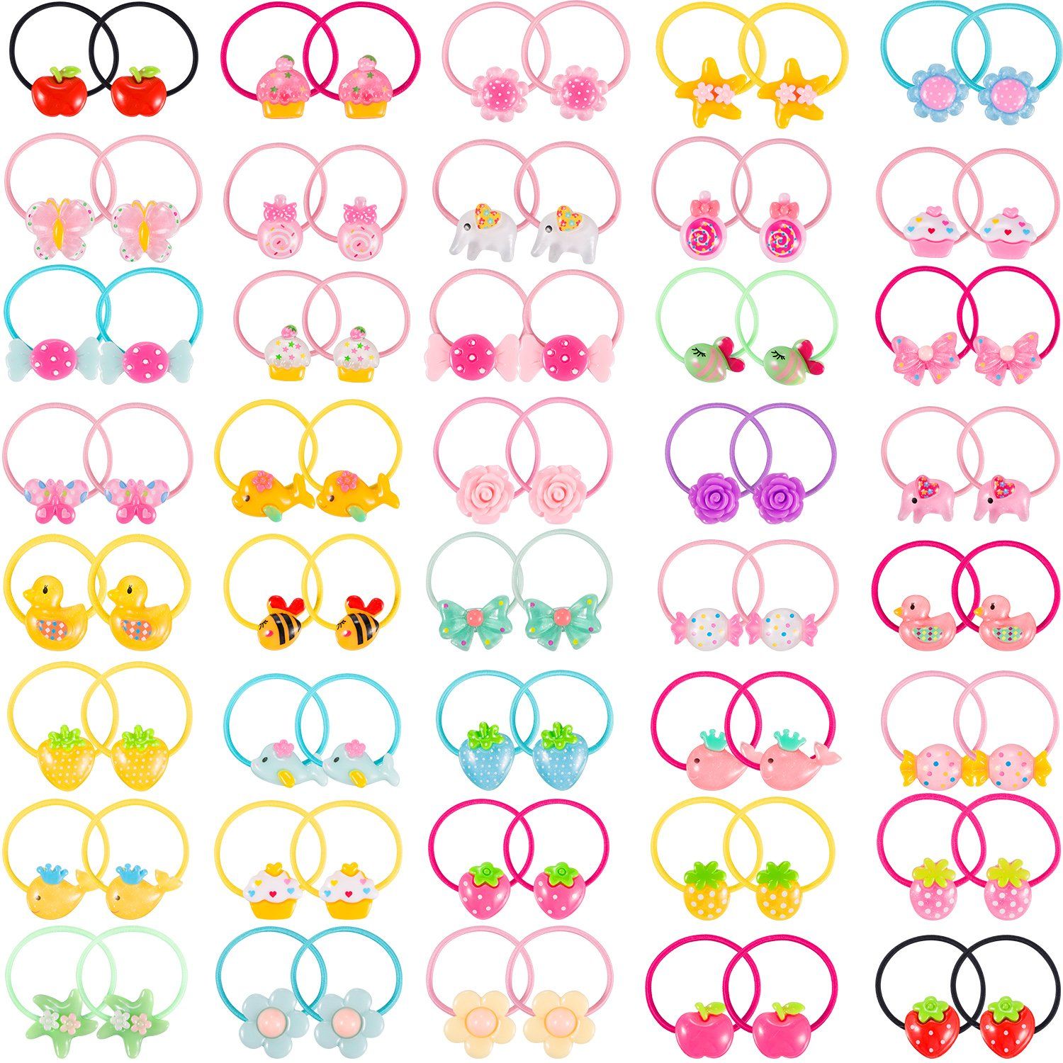 80 Pieces (40 Pairs) Girls Cartoon Elastic Hair Ties Head Hair Tie Bands Ropes Girls Ponytail Holders