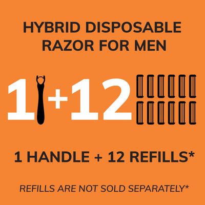 BIC Comfort 3 Refillable Three-Blade Disposable Razors for Men, Sensitive Skin Razor for a Comfortable Shave, 1 Handle and 12 Cartridges With 3 Blades, 13 Piece Razor Kit