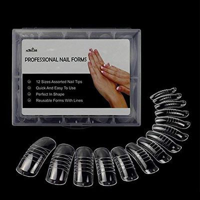 NMKL38 140PCS/Box Clear Dual Forms Acrylic Nail System UV Gel Nail Mold Full Cover Fasle Nail Tips with Scale 12 Size Manicure Pedicure Tools for Polygel Nail Tips