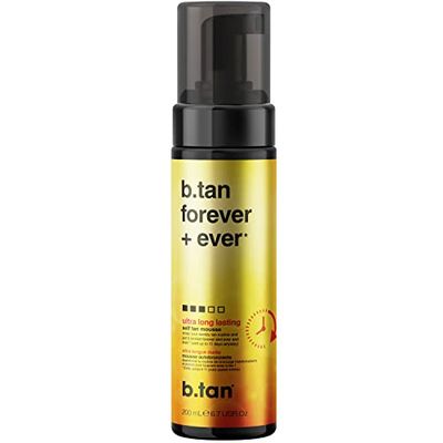 b.tan Ultra Long Lasting Self Tanner | Forever &amp; Ever - Lasts Up to 11 Days, Fast Self Tanning, 1 Hour Sunless Tanner Mousse, No Fake Tan Smell, No Added Nasties, Vegan, Cruelty Free, 6.7 Fl Oz