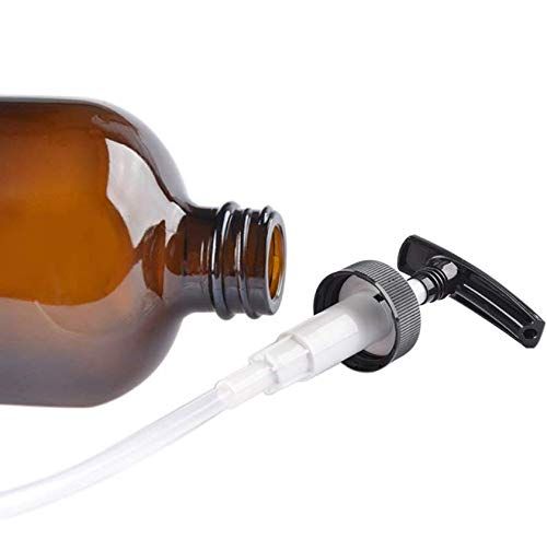 erioctry 500ML 16.66oz Empty Refillable Amber Glass Bottle Container Jar with Plastic Pump for Makeup Cosmetic Bath Shower Liquid Toiletries