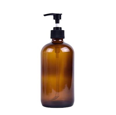 erioctry 500ML 16.66oz Empty Refillable Amber Glass Bottle Container Jar with Plastic Pump for Makeup Cosmetic Bath Shower Liquid Toiletries