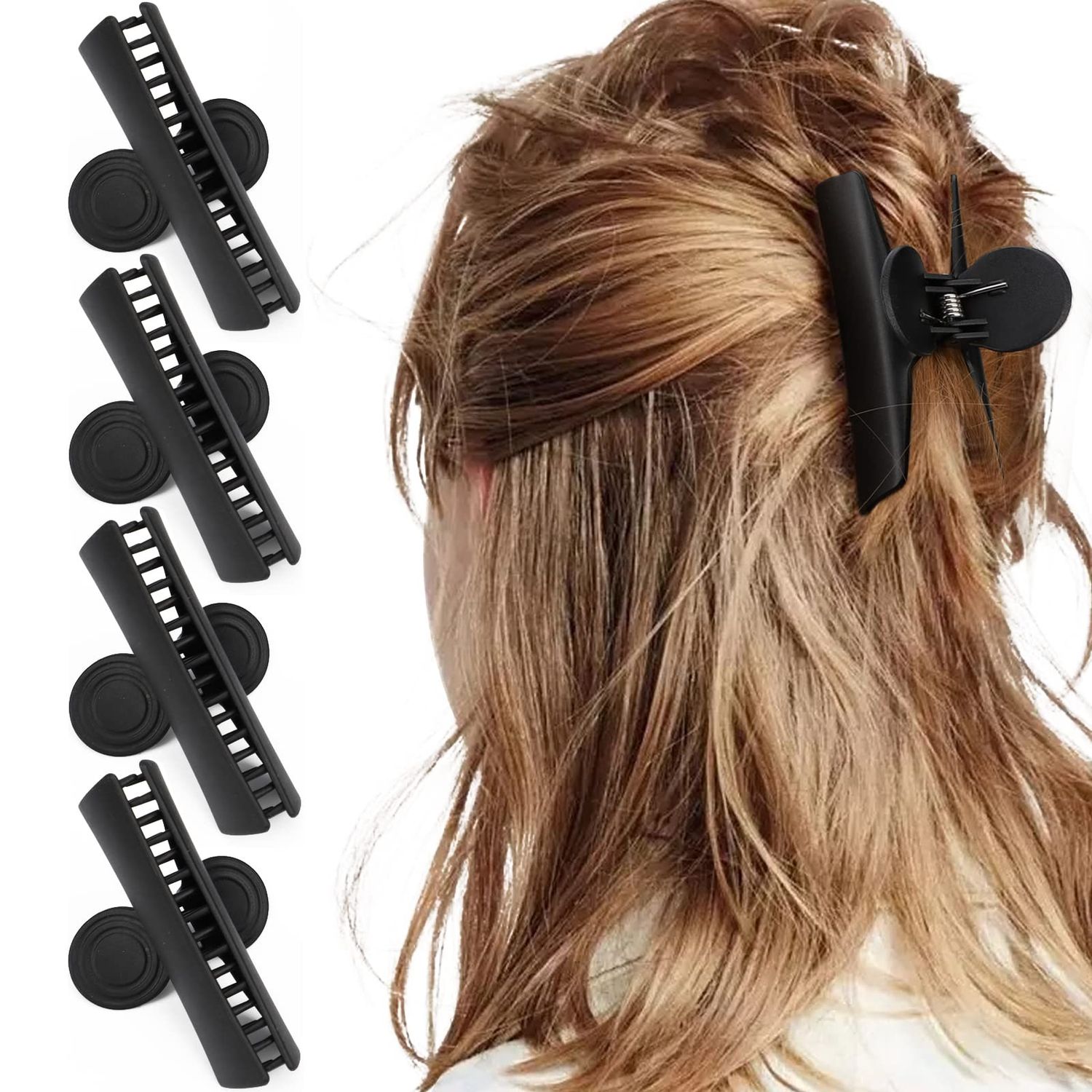 Professional Salon Butterfly Hair Clips, Segbeauty 4pcs Large Black 3.54 inches Double Teeth Hair Sectioning Clamps for Hairstyling and Thick Long Hair