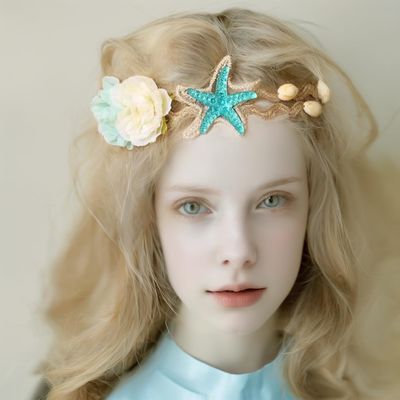 Bodermincer Ocean Acrylic Starfish Shell Wave Headband Hairband Rose Flowers Forehead Bands Mermaid Hair Accessories (Starfish)