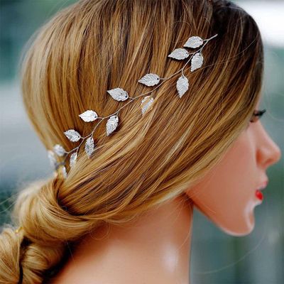 Yean Wedding Headband Gold Leaf Bridal Headpieces for Bridesmaid and Flowergirls (15.7 Inches)(Silver)