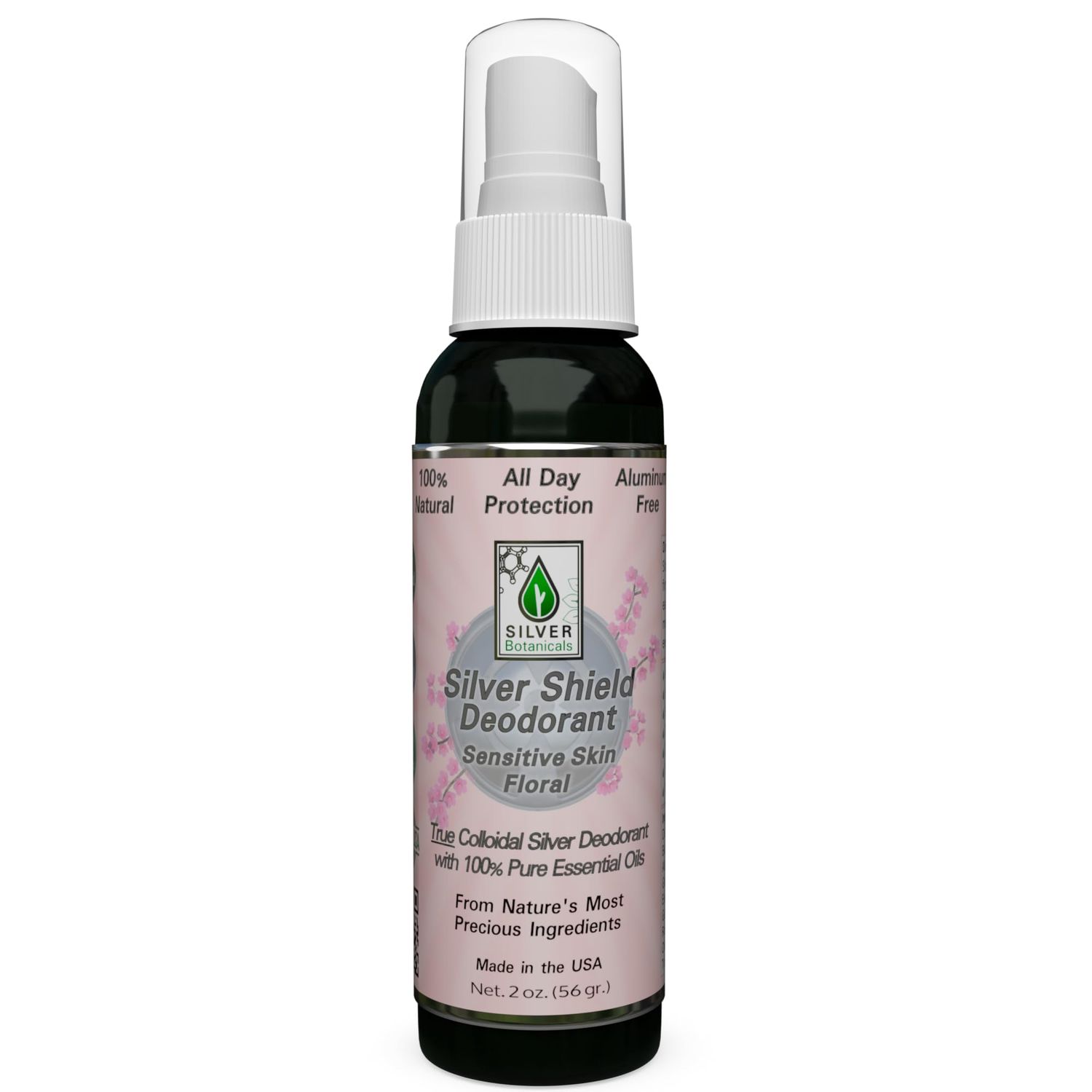Silver Shield Deodorant - Sensitive Skin Formula - Floral Scent - Spray-on Version, All Natural Colloidal Silver Deodorant, 2 oz.