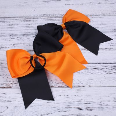 8 Inch 2 Colors Jumbo Cheerleader Bows Ponytail Holder Cheerleading Bows Hair 12 Pcs (Orange/Black)