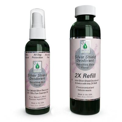 Silver Shield Deodorant - Sensitive Skin Formula - Floral Scent - Spray-on Version, All Natural Colloidal Silver Deodorant, 2 oz.