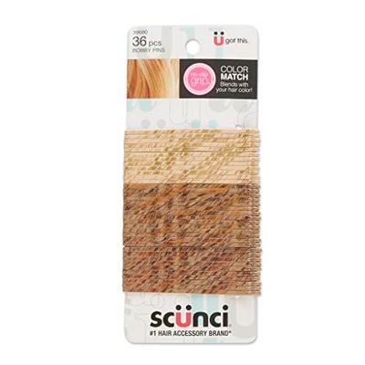 Scunci No-Slip Grip Color Match Curve unisex Bobby Pins 2.75&quot;, Blonde, 36 Count