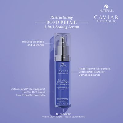 Alterna Caviar Anti-Aging Restructuring Bond Repair 3-in-1 Sealing Serum, Rebonds &amp; Protects Damaged Hair,1.7 Fl Oz (Pack of 1)