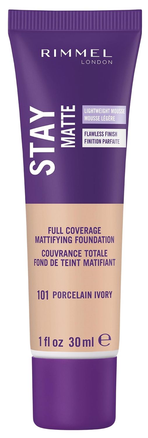 Rimmel London Stay Matte Liquid Mousse - 101 Porcelain Ivory - Foundation, Lightweight, Shine Control, Oil-Free, 1oz