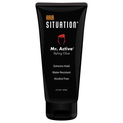 Hair Situation Mr. Active Hair Gel Styling Glue for Extremely Strong Maximum Hold with a Powerful Anti-Humidity Anti Frizz Shield, Alcohol-Free and a Non-Flaking Formula, For All Hair Types 5 Fl Oz
