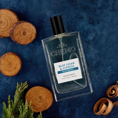 Cremo Cologne for Men - Blue Cedar &amp; Cypress Mens Cologne Spray- A Woodsy Scent with Notes of Lemon Leaf, Cypress and Cedar, Fragrances For Men, 3.4 Fl Oz