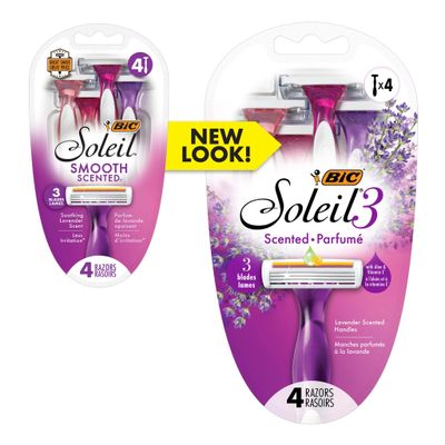 BIC Soleil Smooth Scented Women's Disposable Razors with 3 Blades, Lavender Scented Handles and Comfortable Grip, Perfect Stocking Stuffer, 4 Count