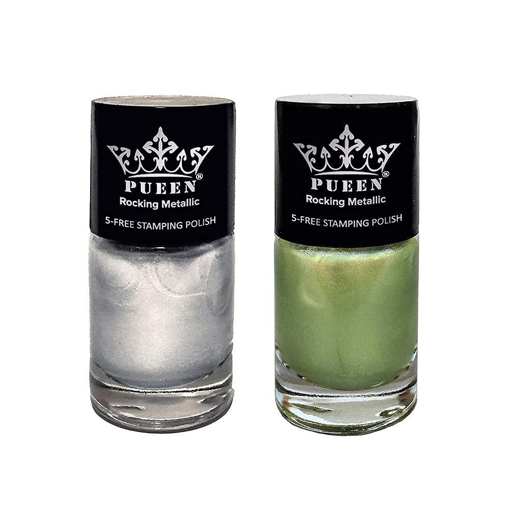 PUEEN MOST WANTED Stamping Polish Collection Set Big 5-FREE Formula Nail Color Lacquer (601 - Silver Dust + 603 - Golden Delicious) - BH000871