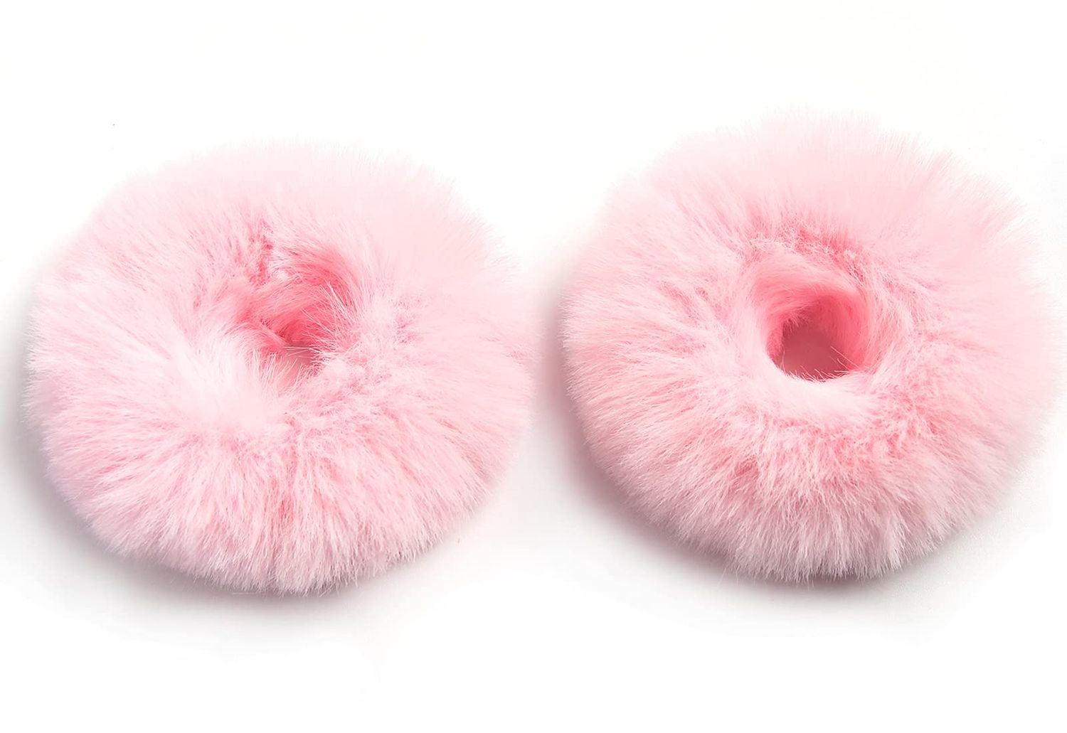 Furling Pompoms Furry Faux Rabbit Fur Hair Scrunchies Artificial Fur Hair Bobbles Elastic Hair Band Rope Wristband Ponytail Accessories Light Pink 2pcs