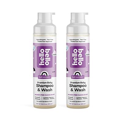 Hello Bello Extra Gentle Shampoo &amp; Body Wash I Tear Free, Hypoallergenic and Pediatrician Tested Plant Based Formula for Babies and Kids I Lavender Scent I 20 FL Oz (2 Packs of 10oz)