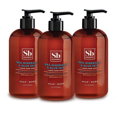 Soapbox Liquid Hand Soap, Sea Minerals &amp; Blue Iris - Hand Soap for Bathroom and Kitchen, 12oz Pump Bottles (Pack of 3)