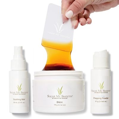 Sugar Me Smooth Bikini Sugar Wax Kit - Gentle On Skin And Less Painful Hair Removal In A Simple System For At-Home Brazilian, No Strips, No Heat, Water Soluble All-Natural Solution For All Hair Types