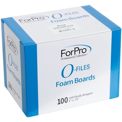 ForPro Professional Collection O-Files Foam Board, Double-Sided Manicure Nail File, 180/400 Grit, Individually-Wrapped, 6 L x .75 W, Black, 100-Count