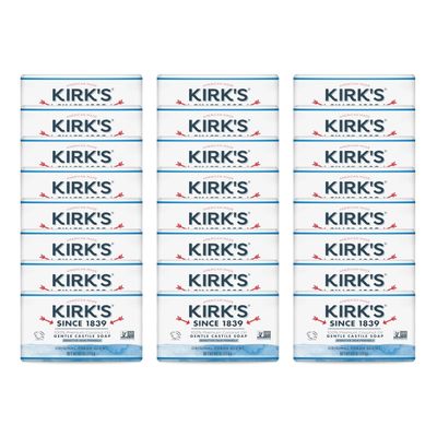 Kirk&#39;s Castile Bar Soap for Men, Women &amp; Children - Made with Premium Coconut Oil, Sensitive Skin Formula, Vegan, Non GMO, Original Fresh Scent, 4 oz. Bars, 24 Pack