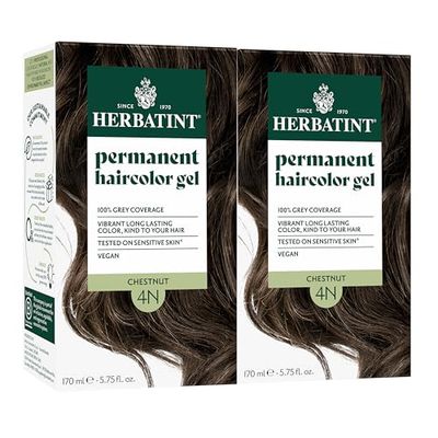 Herbatint Permanent Haircolor Gel, 4N Chestnut, Alcohol Free, Vegan, 100% Grey Coverage - 4.56 oz - 2 Pack
