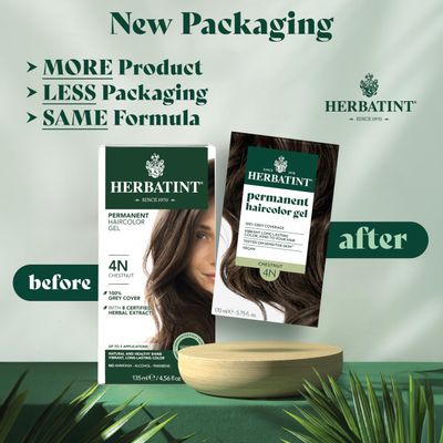 Herbatint Permanent Haircolor Gel, 4N Chestnut, Alcohol Free, Vegan, 100% Grey Coverage - 4.56 oz - 2 Pack