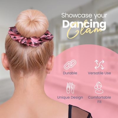 Pink Dance Scrunchie, Girls Hair Accessory with Dancer Silhouette Design, Durable Ballet Elastic Hair Tie, Gift for Recitals &amp; Ballerinas