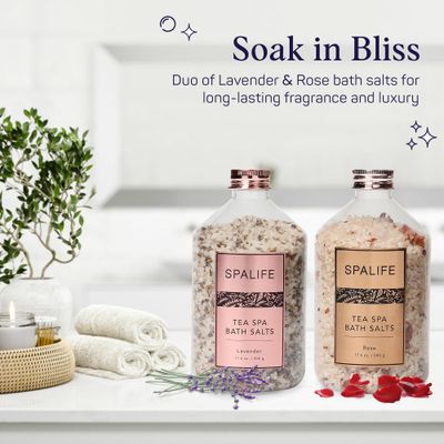 SpaLife Tea Spa Petal-Infused Effervescent Mineral Bath Salts - Lavender &amp; Rose, 2-Pack 17.6 oz. ea for Relaxing Aromatherapy and Soothing Soaks