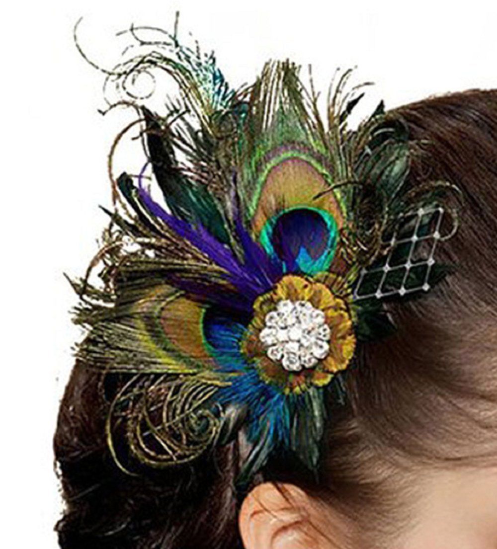 Fdesigner Boho Peacock Feather Hair Clip Festival Hair Accessories Charm Hairpiece Jewelry Handmade Hair Decoration for Women and Girls