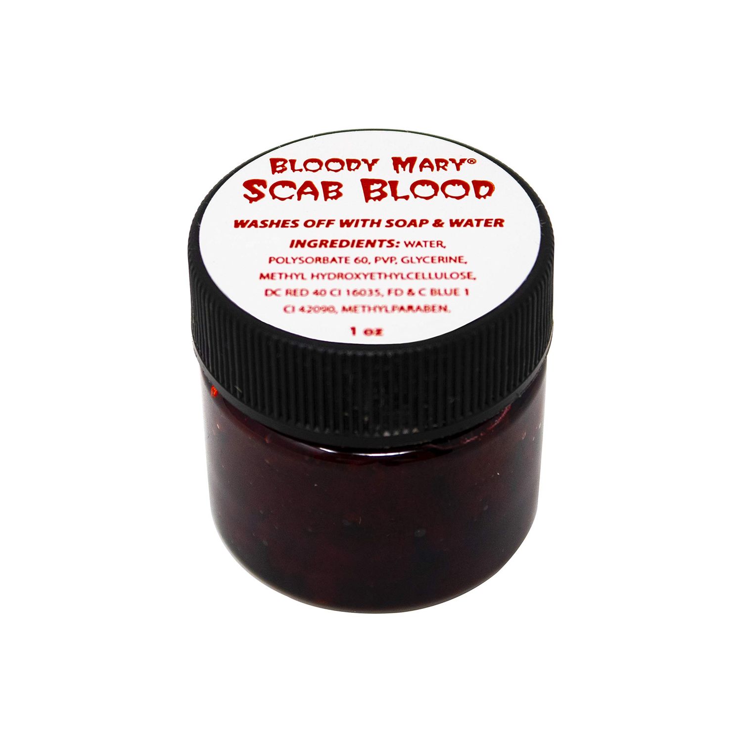 BLOODY MARY Fake SCAB Blood Make Up Body Paint - 1 oz small - For Cosplay, Horror Costume, Theater Blood, Vampire Accessories, Scary Things - Skin Friendly Washable Looks Realistic Thick Blood