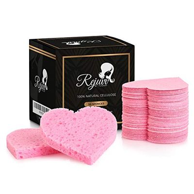 Facial Sponges Compressed Natural Cellulose Sponge for Face Cleansing Exfoliating and Makeup Removal, Professional use Deep Clean - Rejuvv by Fushay (50 Count (Pack of 1))