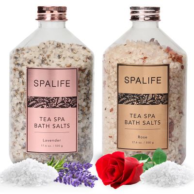 SpaLife Tea Spa Petal-Infused Effervescent Mineral Bath Salts - Lavender &amp; Rose, 2-Pack 17.6 oz. ea for Relaxing Aromatherapy and Soothing Soaks