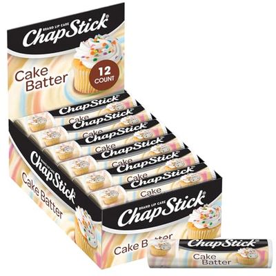 ChapStick Bulk Lip Balm, Cake Batter, 12-Pack - Delicious &amp; Sweet Lip Moisturizer for Dry Lips, Birthday Gifts, Stocking Stuffers, 0.15