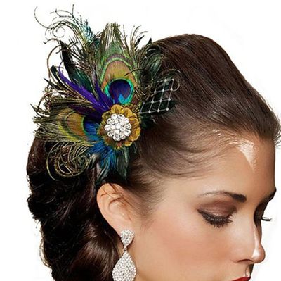 Fdesigner Boho Peacock Feather Hair Clip Festival Hair Accessories Charm Hairpiece Jewelry Handmade Hair Decoration for Women and Girls