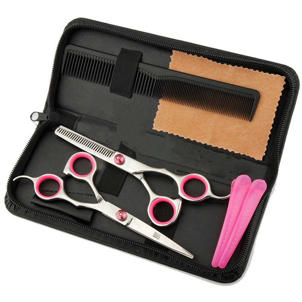 Professional Hair Cutting Scissors Shears Barber Thinning Set Kit- Family Hair Cutting,Barber Hair Cutting Tool Thinning texturizing/Pink 6&quot;