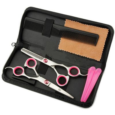 Professional Hair Cutting Scissors Shears Barber Thinning Set Kit- Family Hair Cutting,Barber Hair Cutting Tool Thinning texturizing/Pink 6&quot;