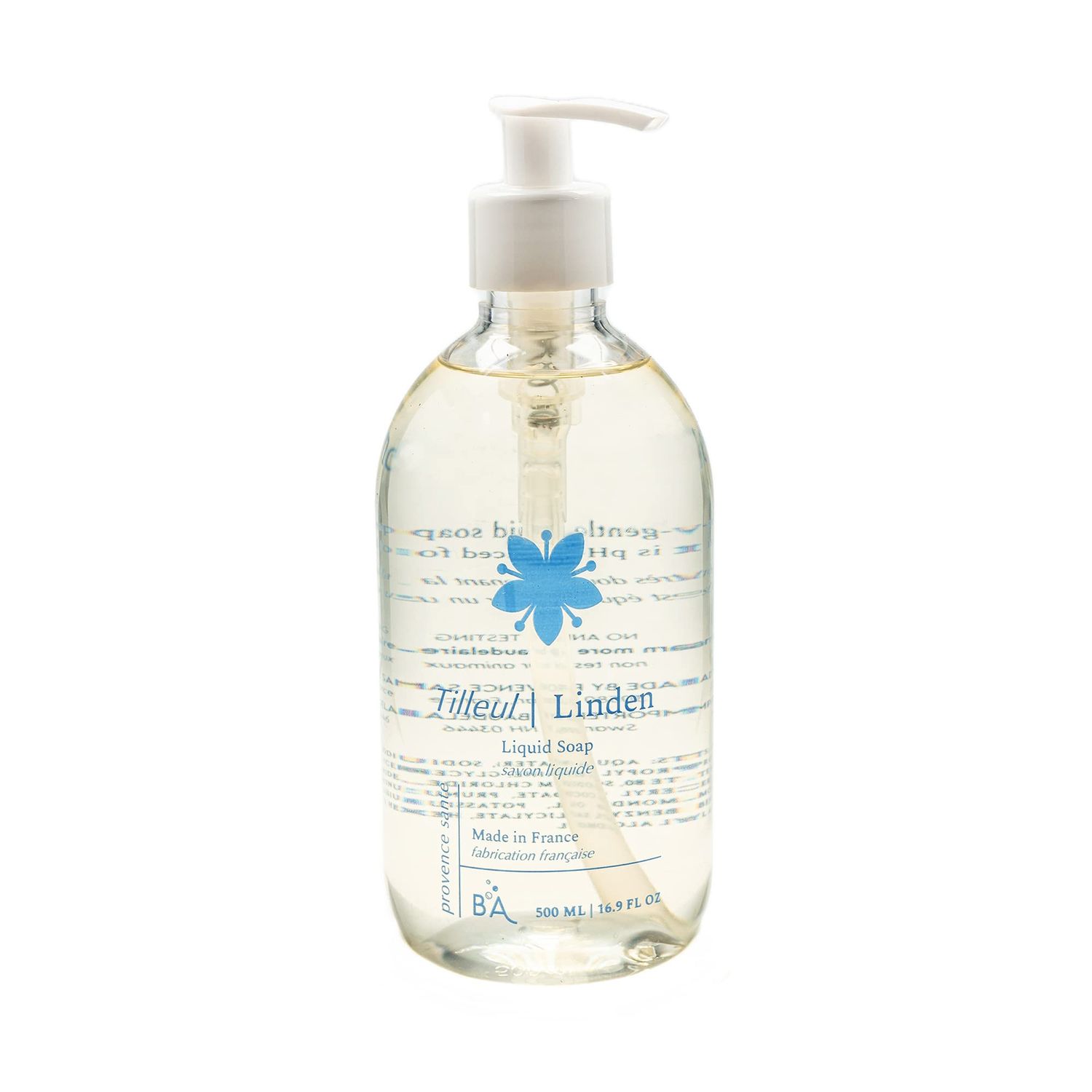 Provence Sante Natural Liquid Soap - Moisturizing Almond Oil Hand Soap with Fresh Linden Blossom Scent - Elegant Pump Dispenser for Kitchen &amp; Bath (16.9 oz)